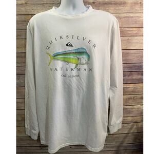 Quiksilver Waterman Shirt Size XL White Fish Graphic Long Sleeve STRECTH